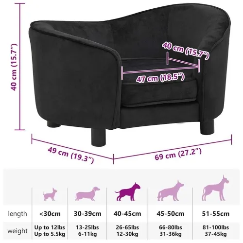 Sofa za pse crna 69 x 49 x 40 cm plišana - Crna Cijena