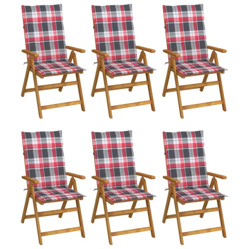 Sklopive stolice 6 kom s jastucima od punog bagremovog drveta - Crveni karirani uzorak 120 x 50 x 3 cm 6 Cijena