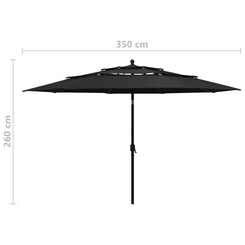 Vrtni suncobran s 3 razine i aluminijskim stupom 3,5 m crni - Crna 3.5 m Cijena