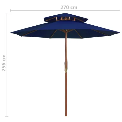Suncobran s dvije razine i drvenim stupom 270 cm plavi - Plava Cijena