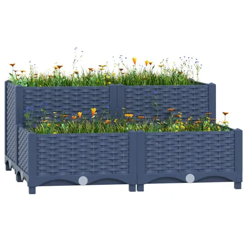 Povišena gredica 80x80x38 cm od polipropilena - Plavo-siva 80 x 80 x (23-38) cm bez kotača Cijena