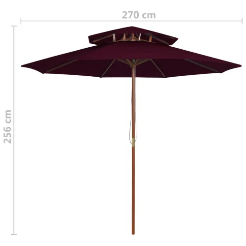 Suncobran s dvije razine i drvenim stupom 270 cm bordo - Bordo crvena Cijena