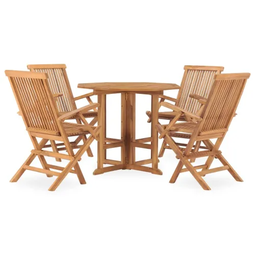 5-dijelni sklopivi vrtni blagovaonski set od masivne tikovine - Za 4 osobe (s naslonom za ruke) Osmerokut 90 x 90 x 75 cm Cijena