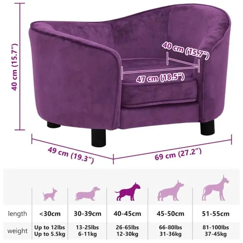 Sofa za pse bordo 69 x 49 x 40 cm plišana - Tamno crvena Cijena
