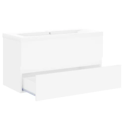 Ormarić s ugrađenim Lavabo - Umivaonikom od konstruiranog drva bijeli - Bijela 90 x 38.5 x 45 cm bez slavine i odvoda Cijena