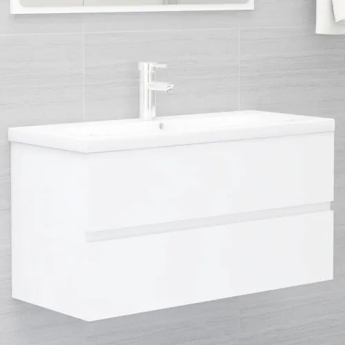 Ormarić s ugrađenim Lavabo - Umivaonikom od konstruiranog drva bijeli - Bijela 90 x 38.5 x 45 cm bez slavine i odvoda Cijena