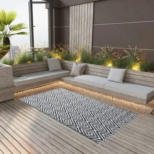 Vanjski tepih ARAKIL bijelo-crni 120 x 180 cm PP - Bijela i crna 120 x 180 cm 1 Cijena