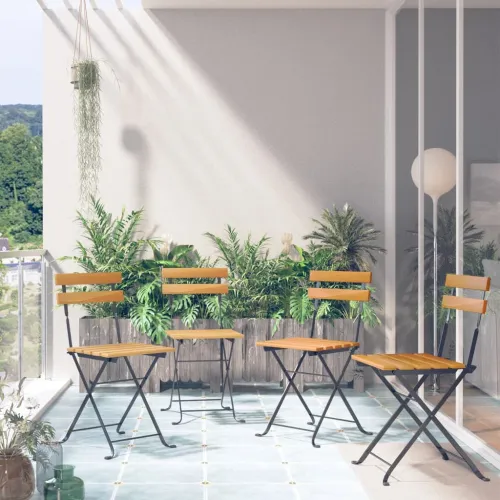 Sklopiva bistro stolica od 4 komada, masivno bagremovo drvo - Crna 4 Cijena