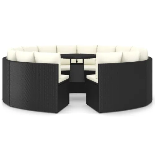 Vrtna garnitura - 9-dijelni set vrtnih sofa od poliratana s jastucima crni - Crna 8 Cijena