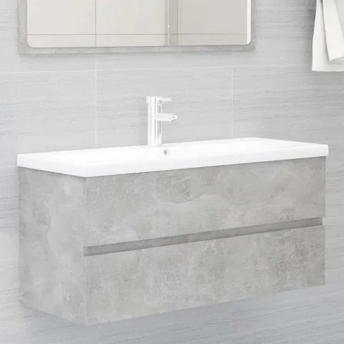 Ormarić s ugrađenim Lavabo - Umivaonikom siva boja betona drvena - Beton siva 100 x 38.5 x 45 cm 1 bez slavine i odvoda Cijena