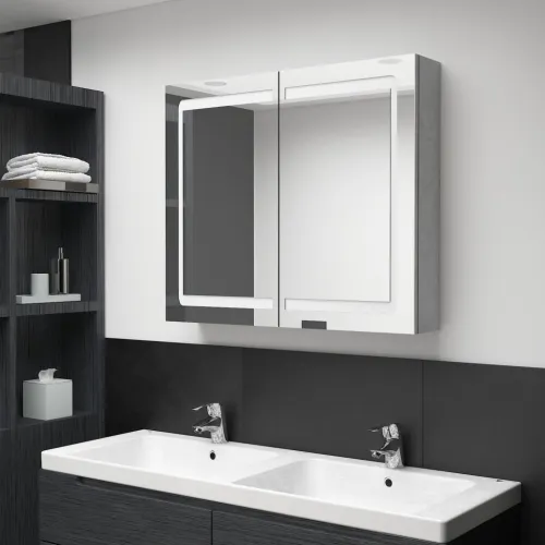 LED kupaonski ormarić s ogledalom siva boja betona 80x12x68 cm - Beton siva Cijena