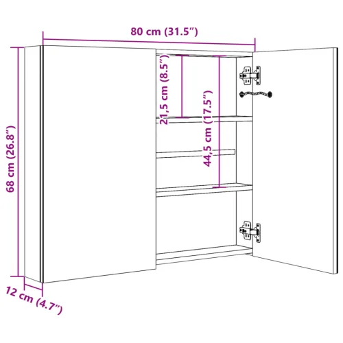 LED kupaonski ormarić s ogledalom sjajni crni 80 x 12 x 68 cm - Sjajna crna Cijena