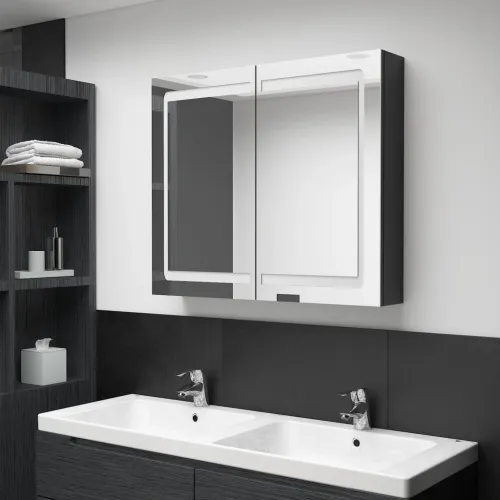 LED kupaonski ormarić s ogledalom sjajni crni 80 x 12 x 68 cm - Sjajna crna Cijena