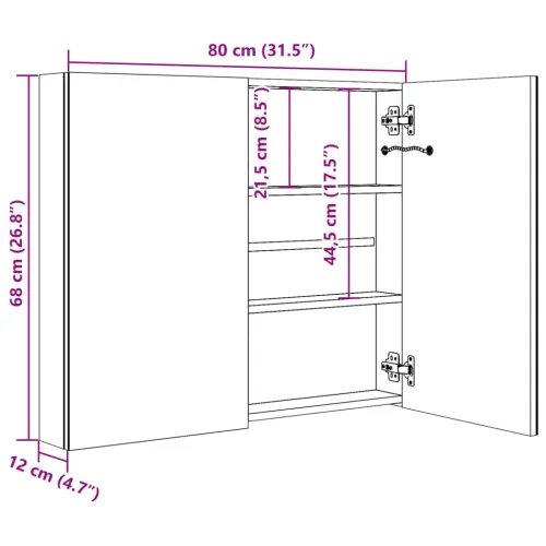 LED kupaonski ormarić s ogledalom sjajni sivi 80 x 12 x 68 cm - Sjajna siva Cijena