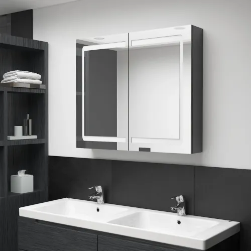 LED kupaonski ormarić s ogledalom sjajni sivi 80 x 12 x 68 cm - Sjajna siva Cijena