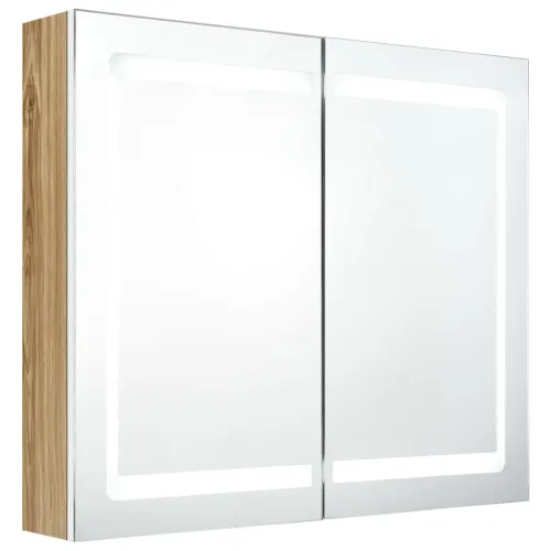 LED kupaonski ormarić s ogledalom bijeli i hrast 80x12x68 cm - bijela i hrast Cijena
