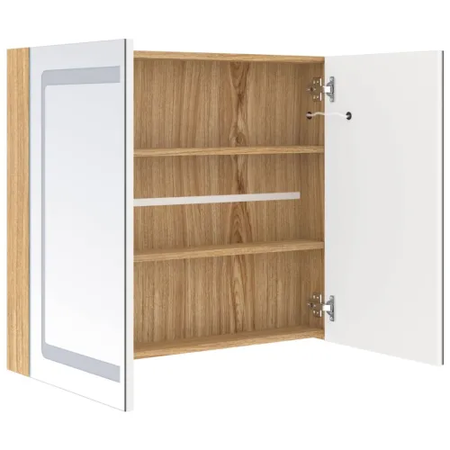 LED kupaonski ormarić s ogledalom bijeli i hrast 80x12x68 cm - bijela i hrast Cijena