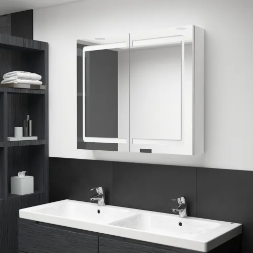 LED kupaonski ormarić s ogledalom sjajni bijeli 80 x 12 x 68 cm - Sjajna bijela Cijena
