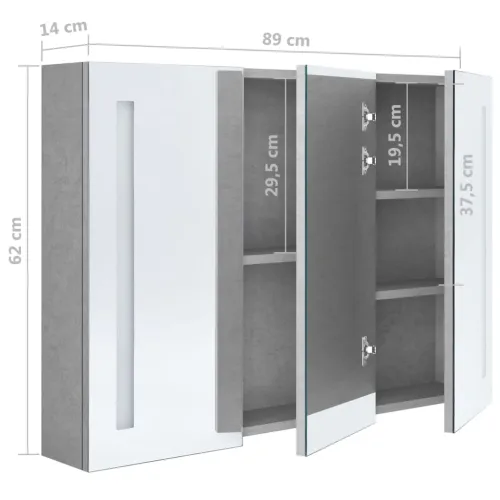 LED kupaonski ormarić s ogledalom siva boja betona 89x14x62 cm - Beton siva 89 x 14 x 62 cm Cijena