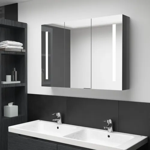 LED kupaonski ormarić s ogledalom 89 x 14 x 62 cm sjajni sivi - Sjajna siva 89 x 14 x 62 cm Cijena