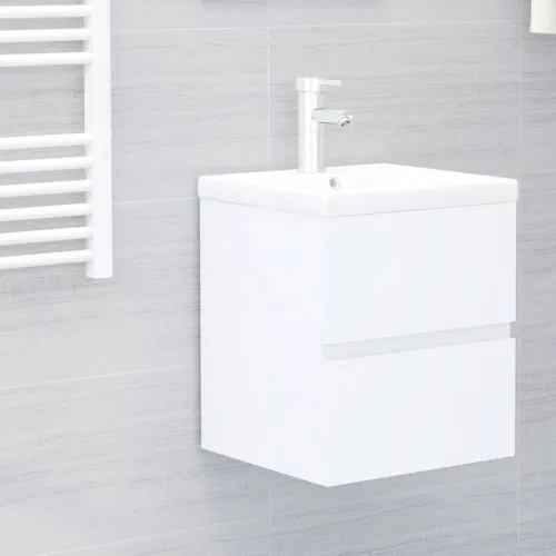 Ormarić s ugrađenim Lavabo - Umivaonikom bijeli od konstruiranog drva - Bijela 41 x 38.5 x 45 cm sa slavinom i odvodom Cijena