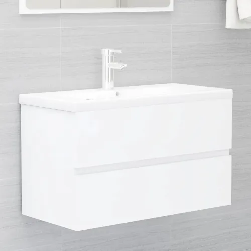 Ormarić s ugrađenim Lavabo - Umivaonikom bijeli konstruirano drvo - Bijela 80 x 38.5 x 45 cm 1 sa slavinom i odvodom Cijena
