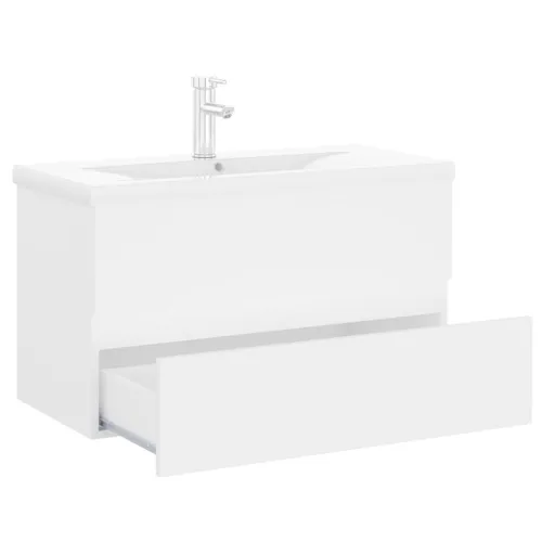 Ormarić s ugrađenim Lavabo - Umivaonikom bijeli konstruirano drvo - Bijela 80 x 38.5 x 45 cm 1 sa slavinom i odvodom Cijena