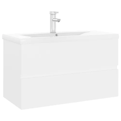 Ormarić s ugrađenim Lavabo - Umivaonikom bijeli konstruirano drvo - Bijela 80 x 38.5 x 45 cm 1 sa slavinom i odvodom Cijena
