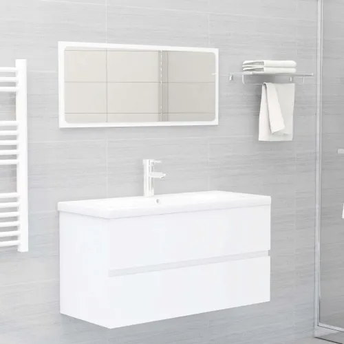 Ormarić s ugrađenim Lavabo - Umivaonikom bijeli konstruirano drvo - Bijela 90 x 38.5 x 45 cm sa slavinom i odvodom Cijena