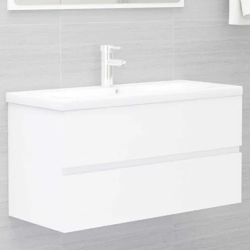 Ormarić s ugrađenim Lavabo - Umivaonikom bijeli konstruirano drvo - Bijela 90 x 38.5 x 45 cm sa slavinom i odvodom Cijena