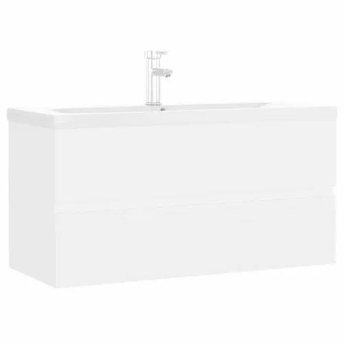 Ormarić s ugrađenim Lavabo - Umivaonikom bijeli konstruirano drvo - Bijela 90 x 38.5 x 45 cm sa slavinom i odvodom Cijena