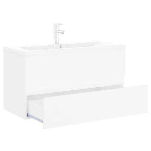 Ormarić s ugrađenim Lavabo - Umivaonikom bijeli konstruirano drvo - Bijela 90 x 38.5 x 45 cm sa slavinom i odvodom Cijena