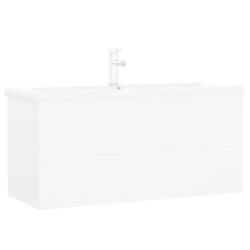 Ormarić s ugrađenim Lavabo - Umivaonikom bijeli konstruirano drvo - Bijela 100 x 38.5 x 45 cm sa slavinom i odvodom Cijena