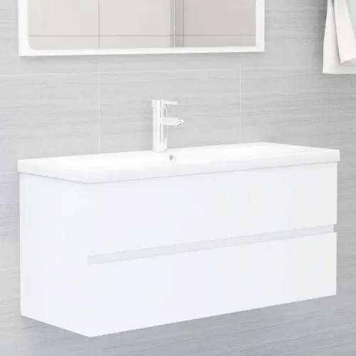 Ormarić s ugrađenim Lavabo - Umivaonikom bijeli konstruirano drvo - Bijela 100 x 38.5 x 45 cm sa slavinom i odvodom Cijena