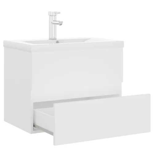 Ormarić s ugrađenim Lavabo - Umivaonikom bijeli od konstruiranog drva - Bijela 60 x 38.5 x 45 cm sa slavinom i odvodom Cijena