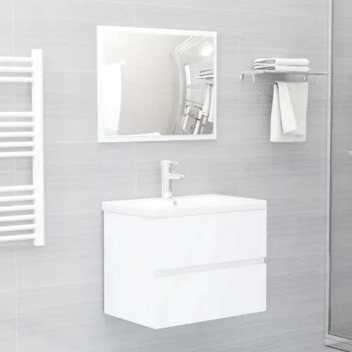 Ormarić s ugrađenim Lavabo - Umivaonikom bijeli od konstruiranog drva - Bijela 60 x 38.5 x 45 cm sa slavinom i odvodom Cijena