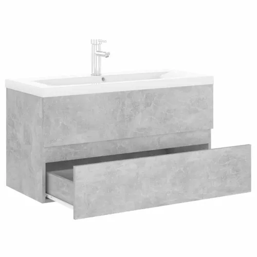 Ormarić s ugrađenim Lavabo - Umivaonikom siva boja betona drvena - Beton siva 90 x 38.5 x 45 cm sa slavinom i odvodom Cijena