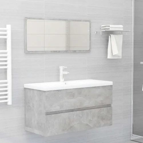Ormarić s ugrađenim Lavabo - Umivaonikom siva boja betona drvena - Beton siva 90 x 38.5 x 45 cm sa slavinom i odvodom Cijena