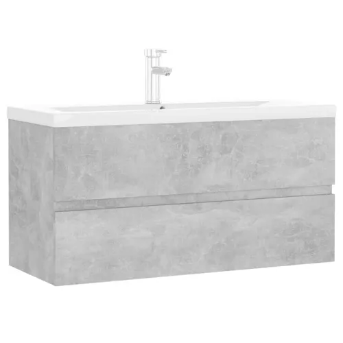 Ormarić s ugrađenim Lavabo - Umivaonikom siva boja betona drvena - Beton siva 90 x 38.5 x 45 cm 1 sa slavinom i odvodom Cijena