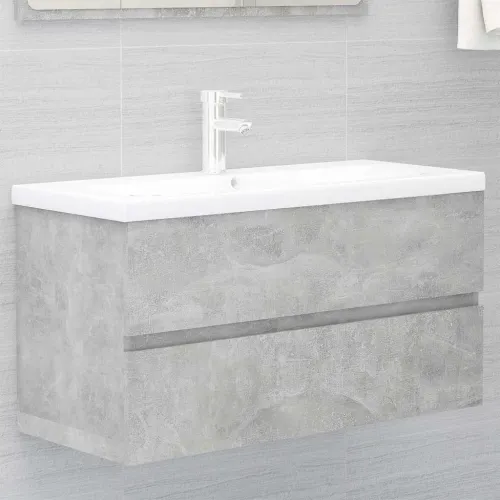 Ormarić s ugrađenim Lavabo - Umivaonikom siva boja betona drvena - Beton siva 90 x 38.5 x 45 cm 1 sa slavinom i odvodom Cijena
