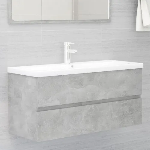 Ormarić s ugrađenim Lavabo - Umivaonikom siva boja betona drvena - Beton siva 100 x 38.5 x 45 cm 1 sa slavinom i odvodom Cijena