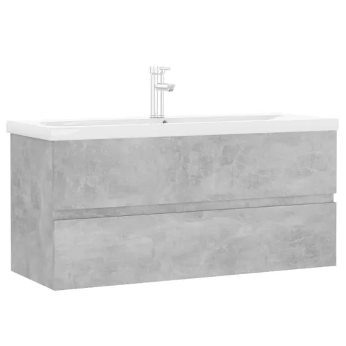 Ormarić s ugrađenim Lavabo - Umivaonikom siva boja betona drvena - Beton siva 100 x 38.5 x 45 cm 1 sa slavinom i odvodom Cijena