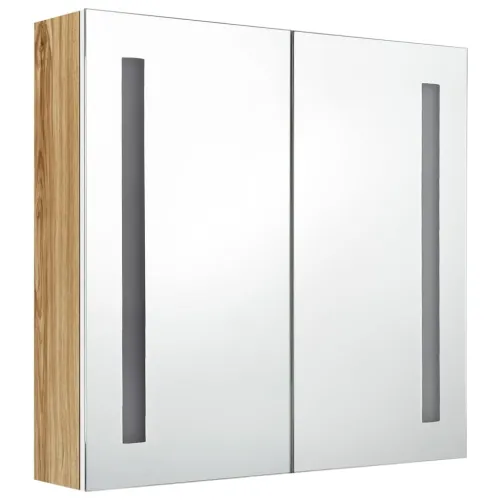 LED kupaonski ormarić s ogledalom bijeli i hrast 62x14x60 cm - Bijela i hrast 62 x 14 x 60 cm Cijena