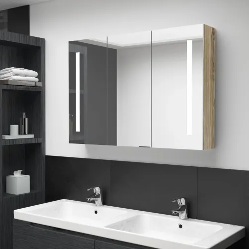 LED kupaonski ormarić s ogledalom 89 x 14 x 62 cm boja hrasta - Boja hrasta 89 x 14 x 62 cm Cijena