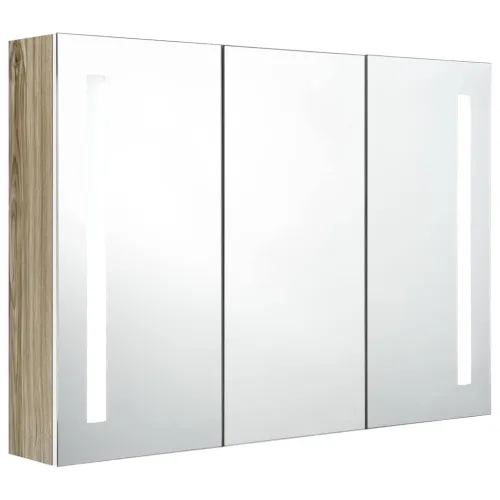 LED kupaonski ormarić s ogledalom 89x14x62 cm bijeli i hrast - Bijela i hrast 89 x 14 x 62 cm Cijena