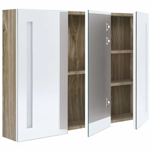 LED kupaonski ormarić s ogledalom 89x14x62 cm bijeli i hrast - Bijela i hrast 89 x 14 x 62 cm Cijena