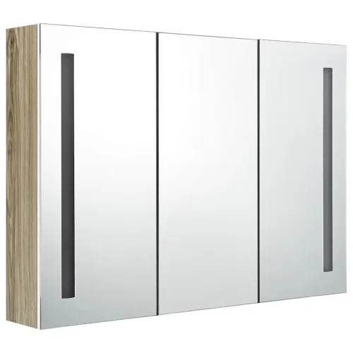 LED kupaonski ormarić s ogledalom 89x14x62 cm bijeli i hrast - Bijela i hrast 89 x 14 x 62 cm Cijena