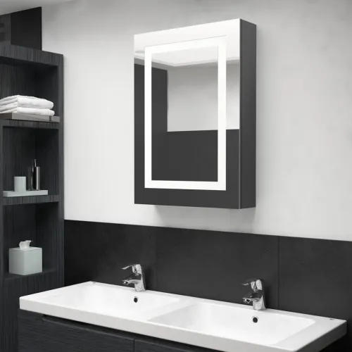 LED kupaonski ormarić s ogledalom sjajni sivi 50 x 13 x 70 cm - Sjajna siva Cijena