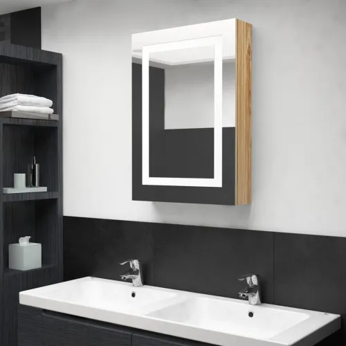 LED kupaonski ormarić s ogledalom boja hrasta 50 x 13 x 70 cm - Boja hrasta Cijena
