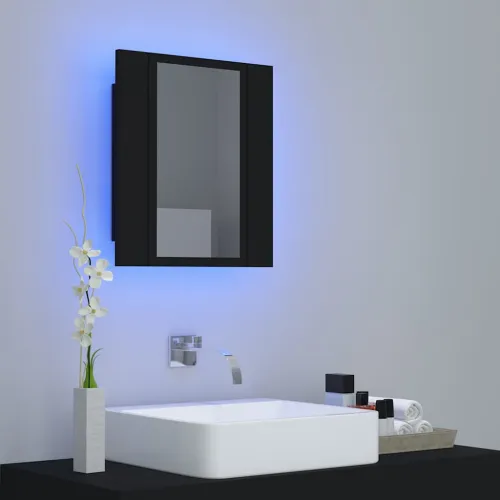 LED kupaonski ormarić s ogledalom crni 40x12x45 cm akrilni - Crna Cijena